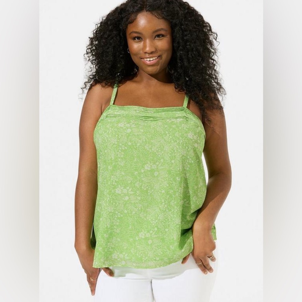 Torrid Chiffon Floral Pintuck Square Neck Cami Size 1X Summer Resort Cruise NEW